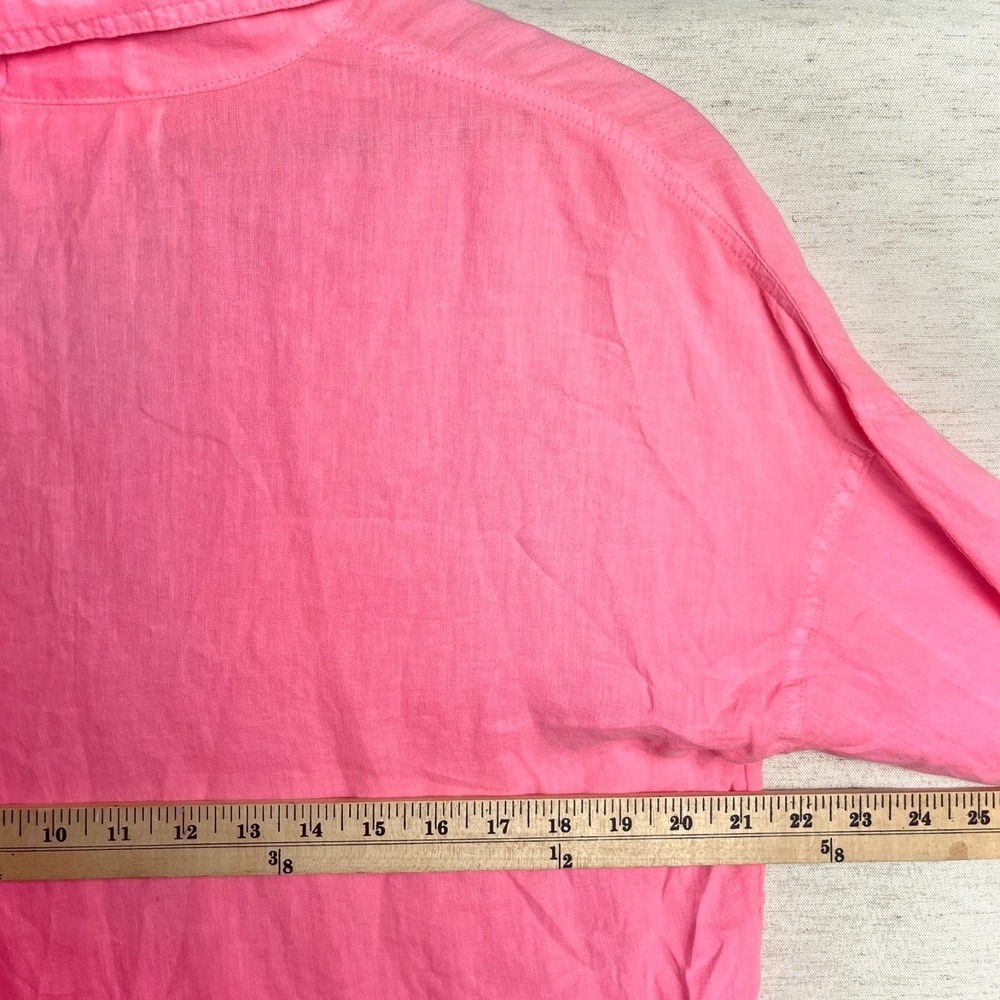 C&C California 100% Linen Hot Pink Split Neck Top Size Medium Resort Vacation - Picture 5 of 6